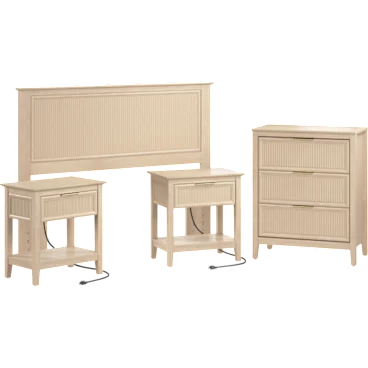 Camille 65W Fluted Full/Queen Headboard + Dresser and 2 Nightstands