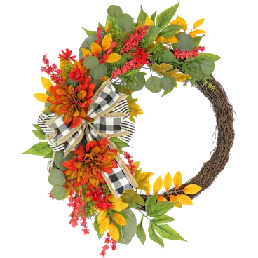 National Tree Company 24" Harvest Wreath with Twig, Dahlia, Eucalyptus & Bow