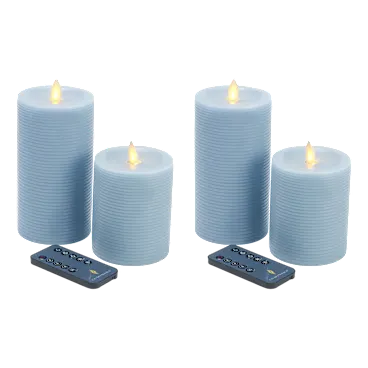 4-Pack: Luminara Textured Striped Flameless Pillar