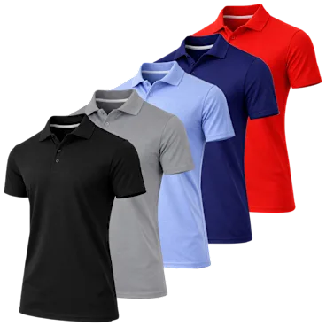5-Pack: GBH Men's Short Sleeve Moisture Wicking Performance Quick Dry Polo Shirt