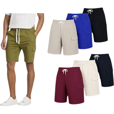6-Pack: Nextex Men's Cotton Cargo Shorts with Drawstring