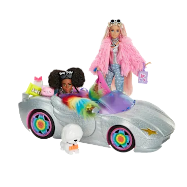 Barbie Extra Cabrio Car Set with 2 Extra Dolls and 2 Pets