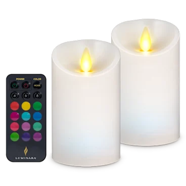 Luminara Flameless 4" Color Changing Wax Pillars Set