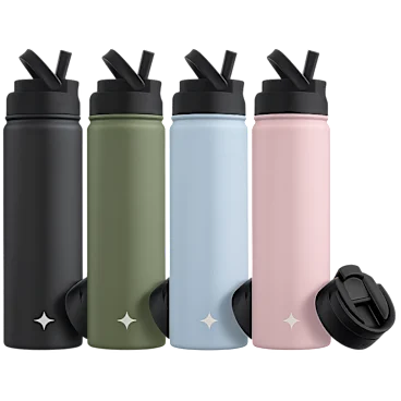 4-Pack: JoyJolt 22oz Water Bottle with Flip Lid & Sport Straw Lid