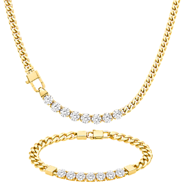 Saffron 18K Gold Plated Cuban Link Cubic Zirconia Necklace & Bracelet Set