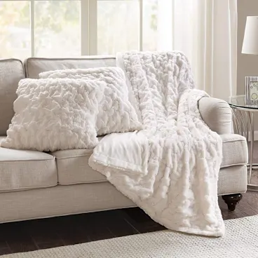 Comfort Spaces Ruched Faux Fur Throw & Pillow Cover Set