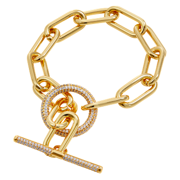 Savvy Cie Paperclip Toggle Bracelet with Pavé Cubic Zirconia