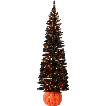National Tree Company 6' Black Half Tree with Jack-O'-Lantern Base