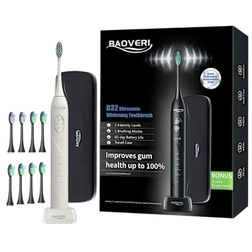 BAOVERI D32 Ultrasonic Whitening Toothbrush with 8 Brush Heads and Charging Base