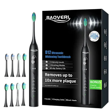 BAOVERI D12 Ultrasonic Whitening Toothbrush with 8 Brush Heads