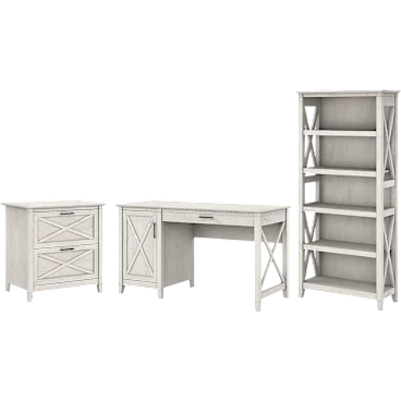 Key West 54W Computer Desk + 2 Drawer Lateral File Cabinet and 5 Shelf Bookcase