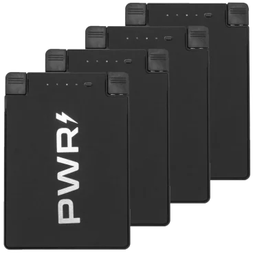 4-Pack: PWRCard 2500mAh Emergency Slim Power Bank with Charging Cables