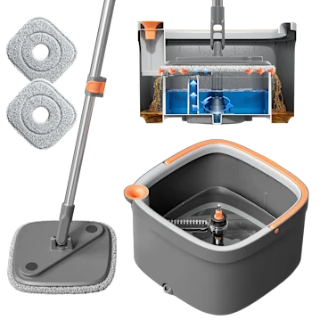 Spin Mop and Bucket Set with Separate Dirty Water System