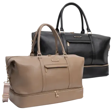 ​Ellen Tracy Smooth Faux Vachetta Weekender Duffel with Drop Bottom Compartment