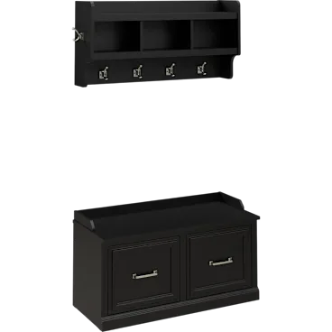 Woodland 40W Shoe Storage Bench with Doors and Wall Mounted Coat Rack