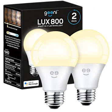 2-Pack: Geeni LUX 800 Smart Wi-Fi LED White A19 Lightbulbs