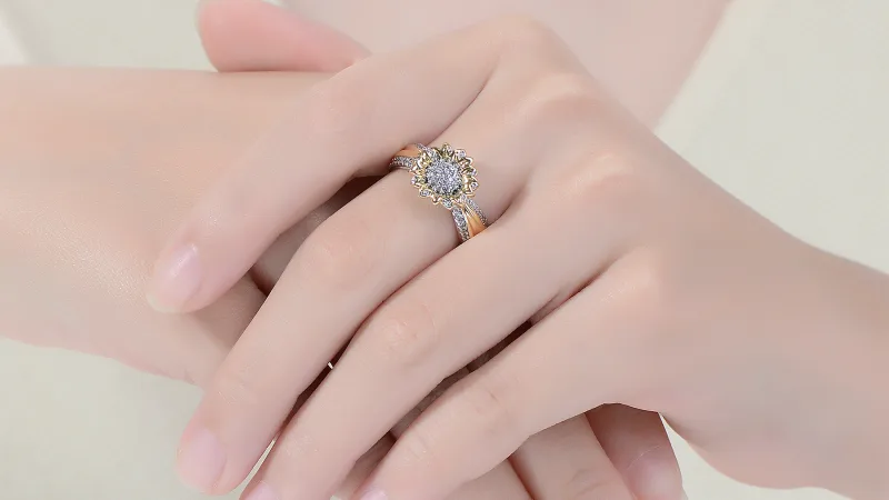 Rachel Glauber Two-Tone 14K Gold Plated Simulated Diamond Nature Inspired Ring