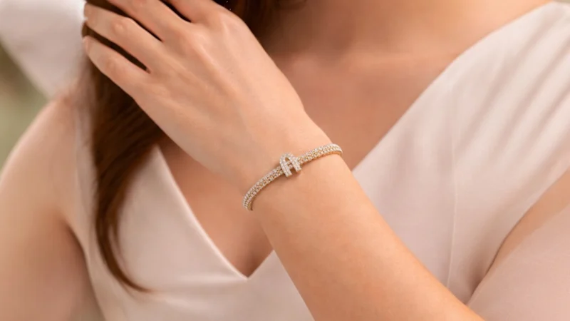 Saffron Initial Letter Tennis & Cuban Chain Bracelet with CZ Studs