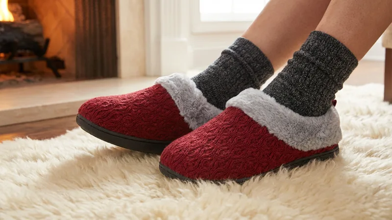 Floopi Womens Ivy Patterned Sweater Knit Faux Fur Clog Slippers