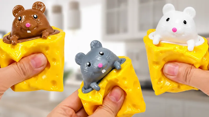 3-Pack: Infinite Basics Cheese Mouse Pop-Up Sensory Fidget Toys