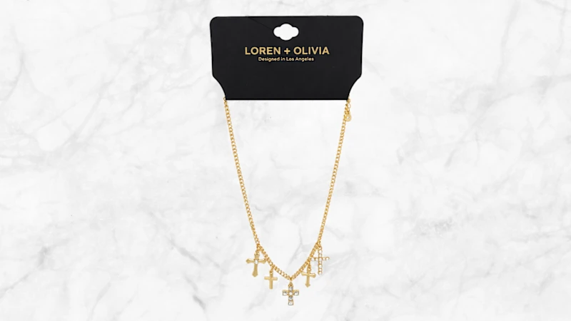 LOREN + OLIVIA Cross Multi Charm Necklace