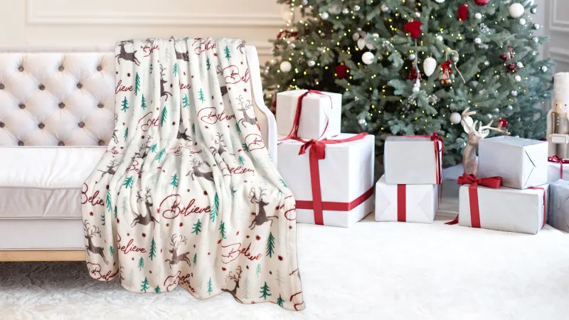 Kathy Ireland Holiday Print Plush Flannel Throw Blanket