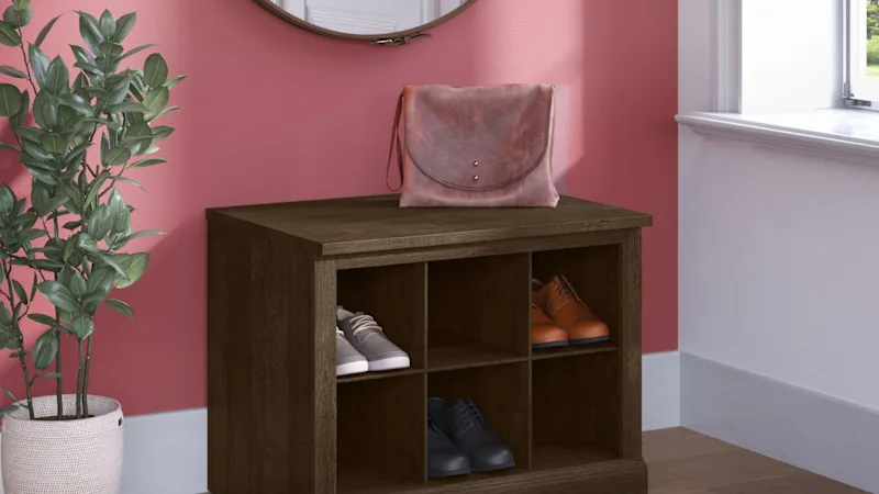 Woodland 24W Small Shoe Bench with Shelves in Ash Brown