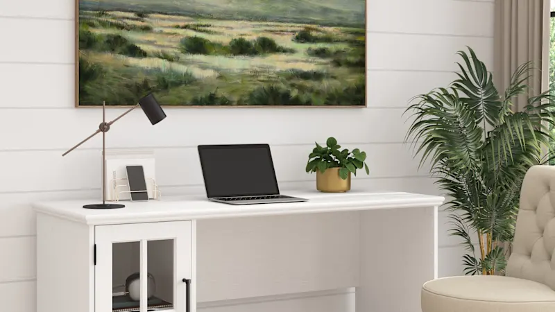 Westbrook 60W Computer Desk with Storage Cabinet in White Ash