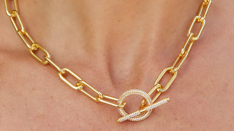 Savvy Cie Paperclip Toggle Necklace with Pavé Cubic Zirconia