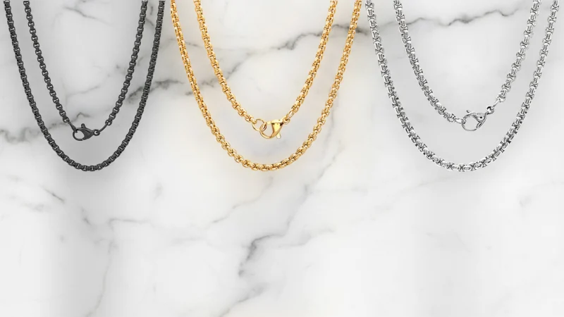 3-Pack: Steeltime Assorted Round Box Chain Necklaces