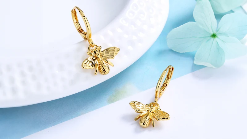 Rose And Lilly 14K Gold Plated Bee Huggie Drop Earrings