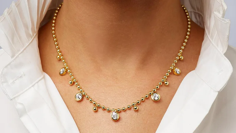 Jennifer Miller Bezel Cubic Zirconia and Ball Chain Necklace