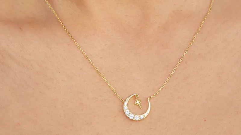 Savvy Cie Cubic Zirconia Moon & Star Necklace