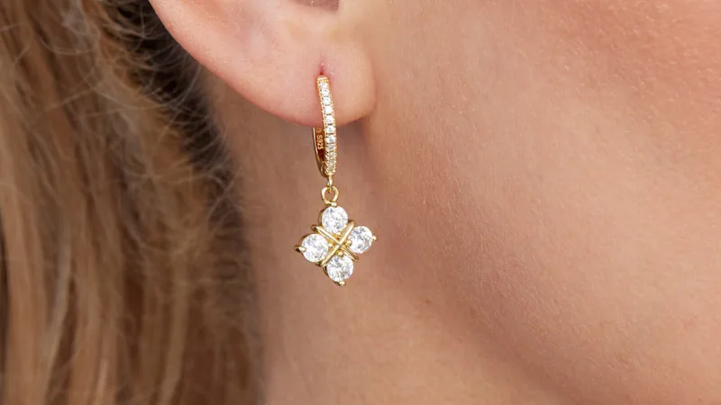 Savvy Cie  Cubic Zirconia Quatrefoil Drop Earrings