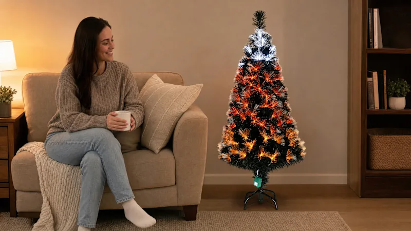 National Tree Company 4' Black Fiber Optic Tree with Candy Corn Lights