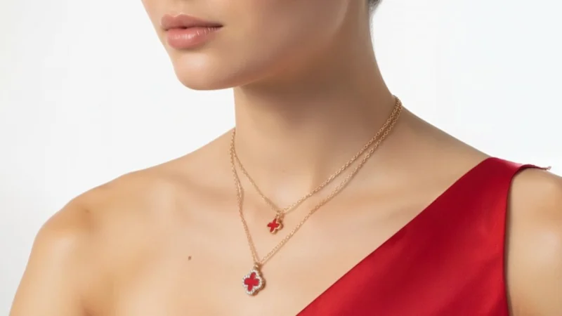 Saffron Clover Pendant Necklace with Mini Clover Charm