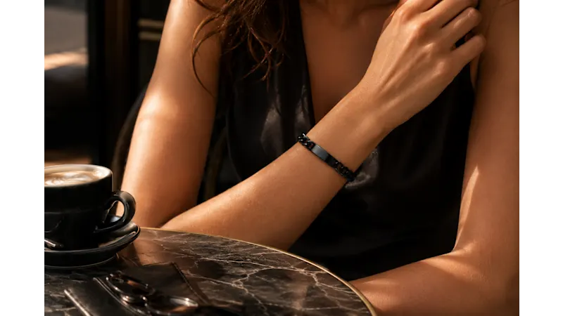 Steeltime Ladies Black IP Stainless Steel Cuban Bracelet with Engravable Plating