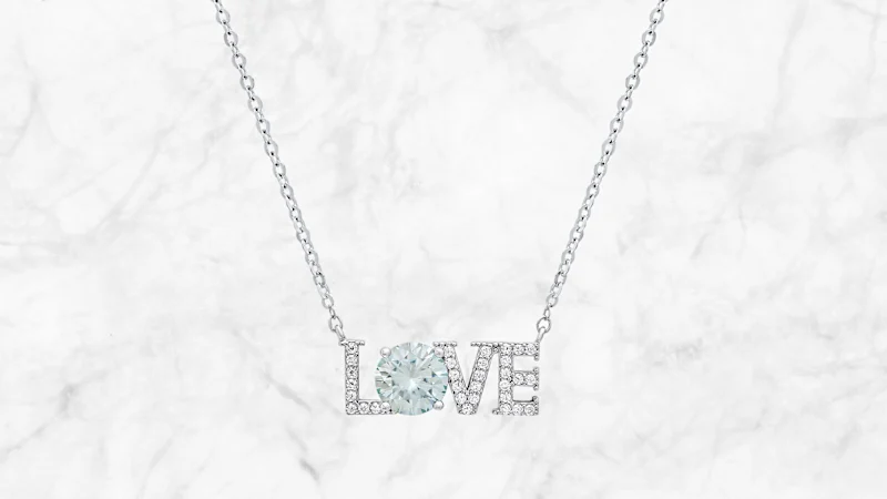 Saffron 1.0 Carat TW LOVE Turquoise Moissanite Pendant Sterling Silver Necklace