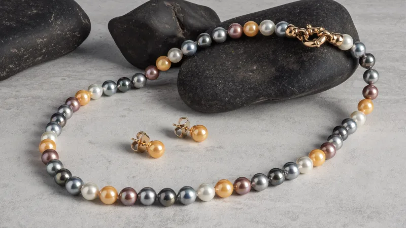 JOIA De Majorca 8mm 18" Multi-Color Pearl Necklace & Stud Earrings