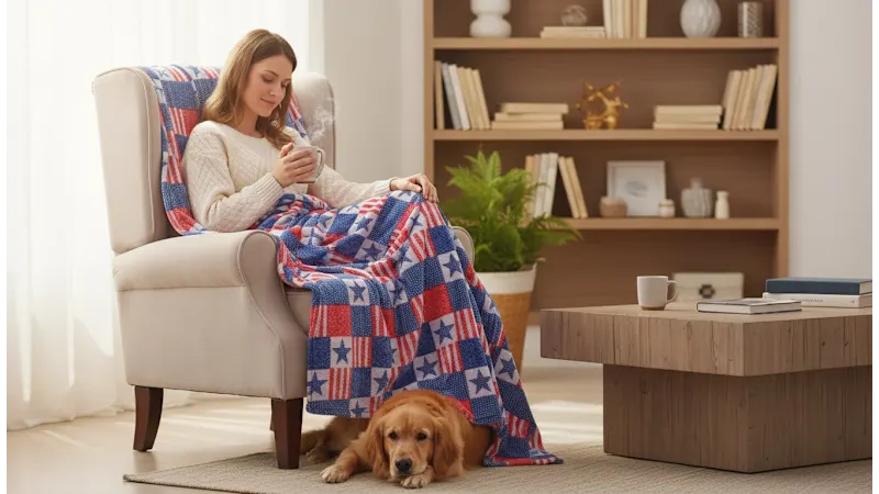 Luxury Home Patriotic Patchwork Micro Plush Throw Blanket