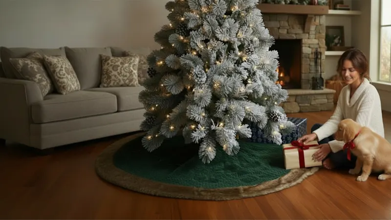 National Tree Company Rural Homestead Quilted Christmas Tree Skirt