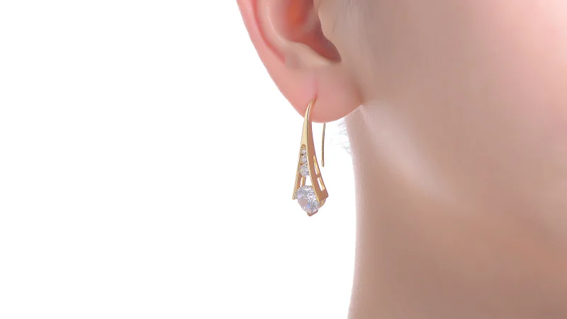 Genevive Simulated Diamond Pear Drop Hook Earrings 14k Gold Plated
