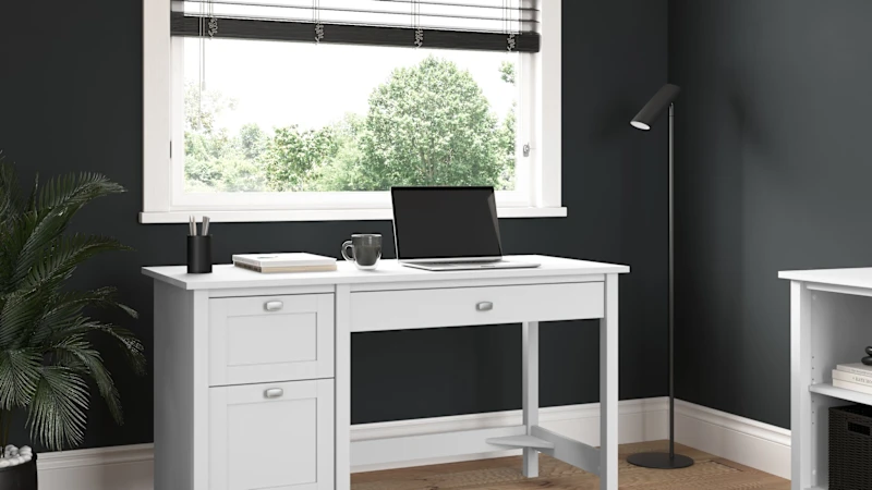 Broadview 54W Computer Desk with Drawers in Pure White