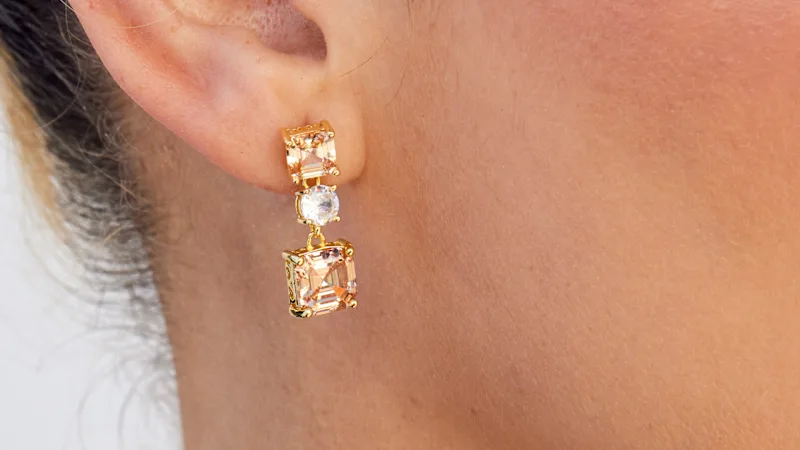 Savvy Cie Step Cut 3-Stone Champagne Cubic Zirconia Drop Earring