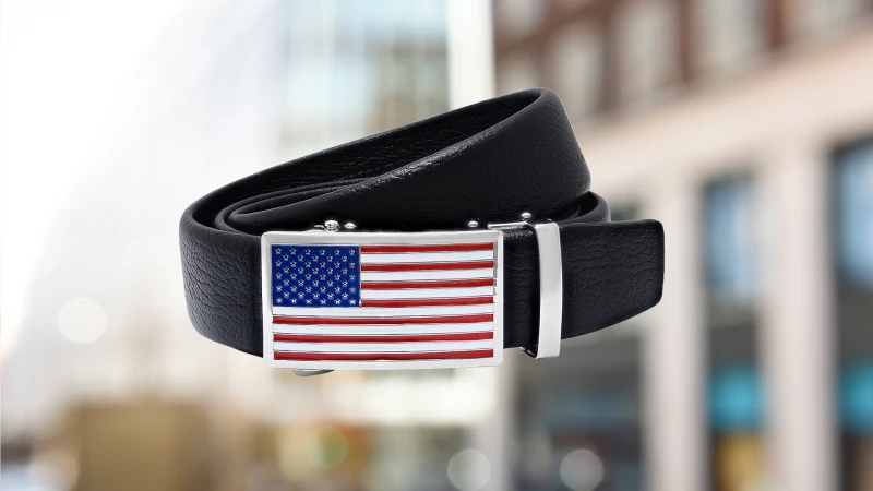 Steeltime Mens Vegan Leather American Flag Belt