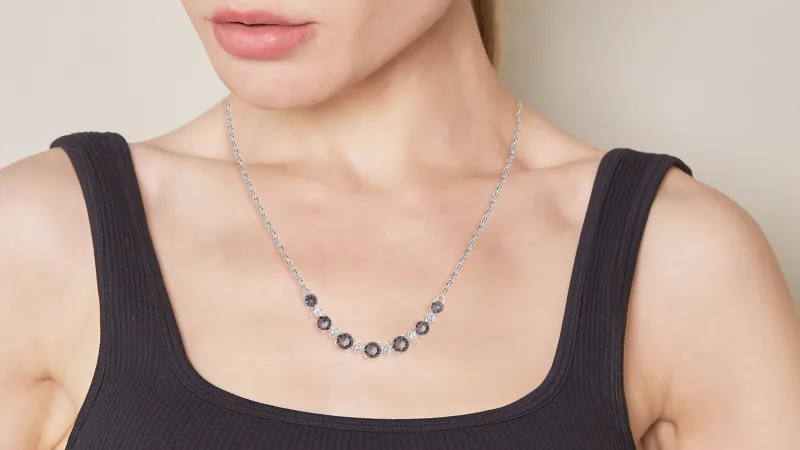 Unique Design Sterling Silver Lab Created Gemstone and White Sapphire Necklace