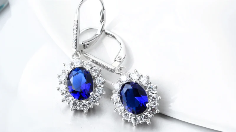 Rose And Lilly 18K White Gold Plated Vintage Lever Back Halo Sapphire Earrings