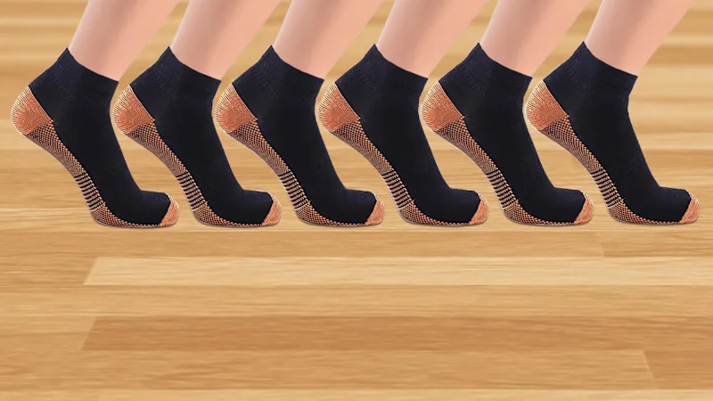 6-Pack: XTF Black Copper-Infused Compression Ankle-Length Socks