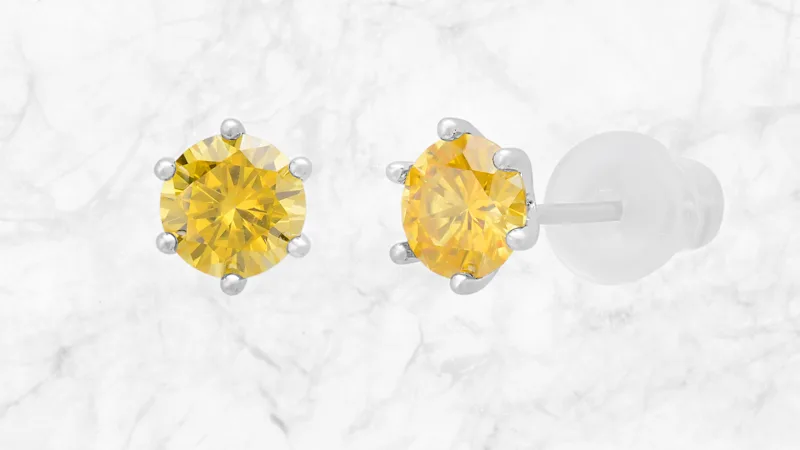 Saffron 0.5 CTTW Yellow Moissanite Sterling Silver Basket Stud Earrings