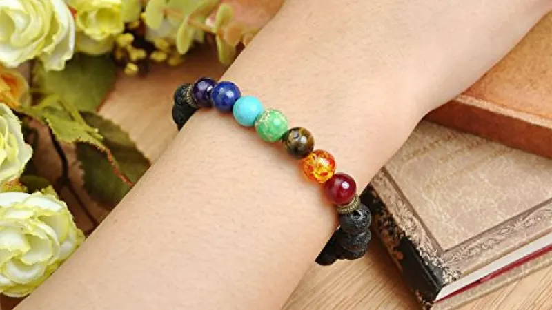 Rose And Lilly Seven Chakra Healing Natural Stone Bead Bracelet